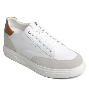 8CM / 3.15 Inches CMR CHAMARIPA Men’s White Leather Casual Elevator Shoes