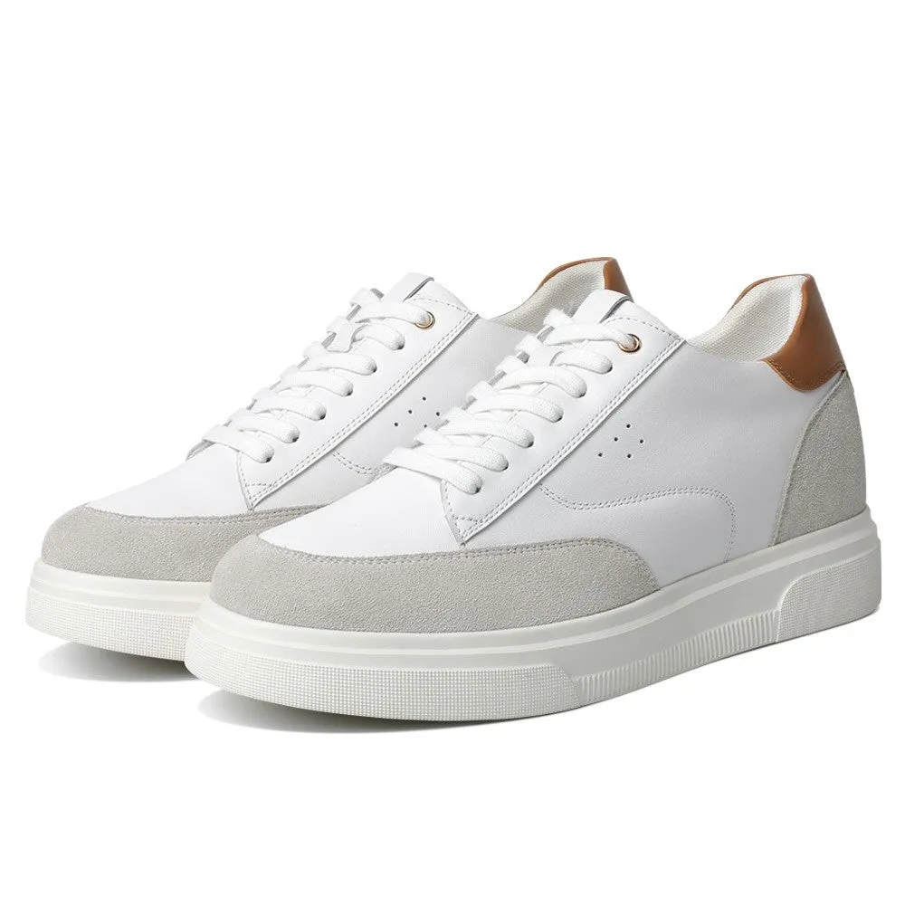 8CM / 3.15 Inches CMR CHAMARIPA Men’s White Leather Casual Elevator Shoes