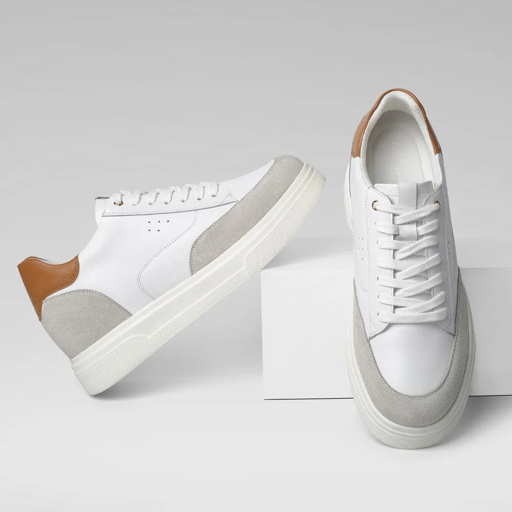 8CM / 3.15 Inches CMR CHAMARIPA Men’s White Leather Casual Elevator Shoes