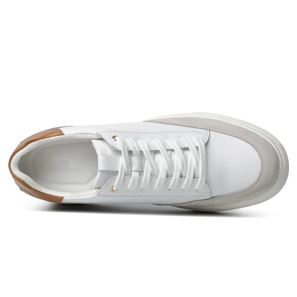 8CM / 3.15 Inches CMR CHAMARIPA Men’s White Leather Casual Elevator Shoes