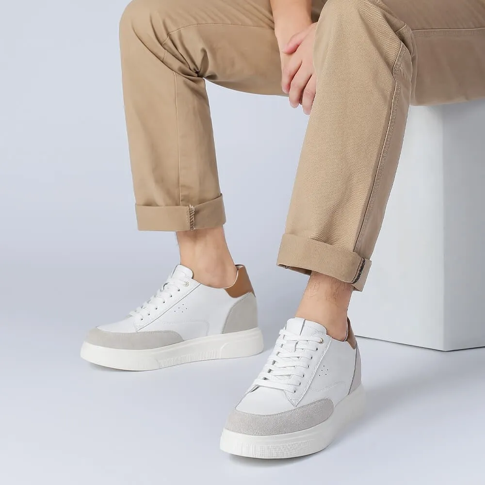 8CM / 3.15 Inches CMR CHAMARIPA Men’s White Leather Casual Elevator Shoes