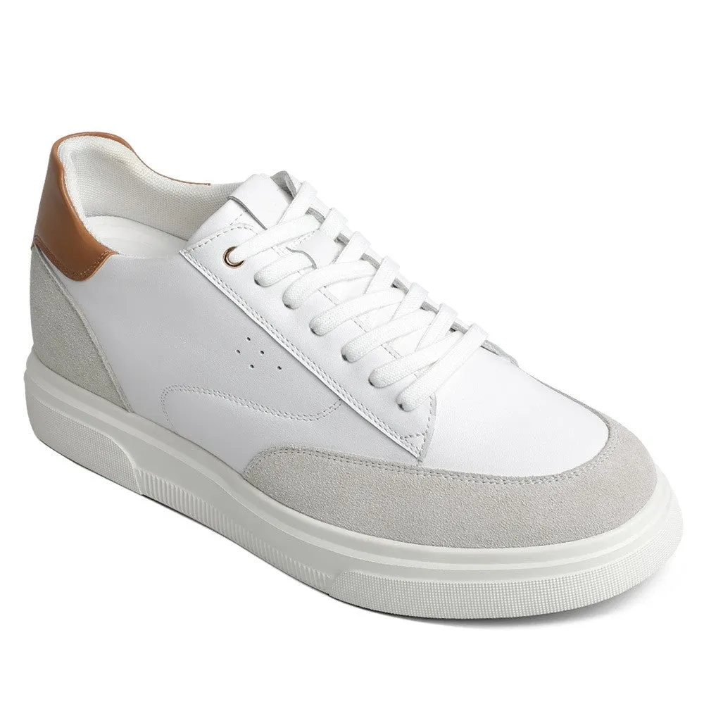 8CM / 3.15 Inches CMR CHAMARIPA Men’s White Leather Casual Elevator Shoes