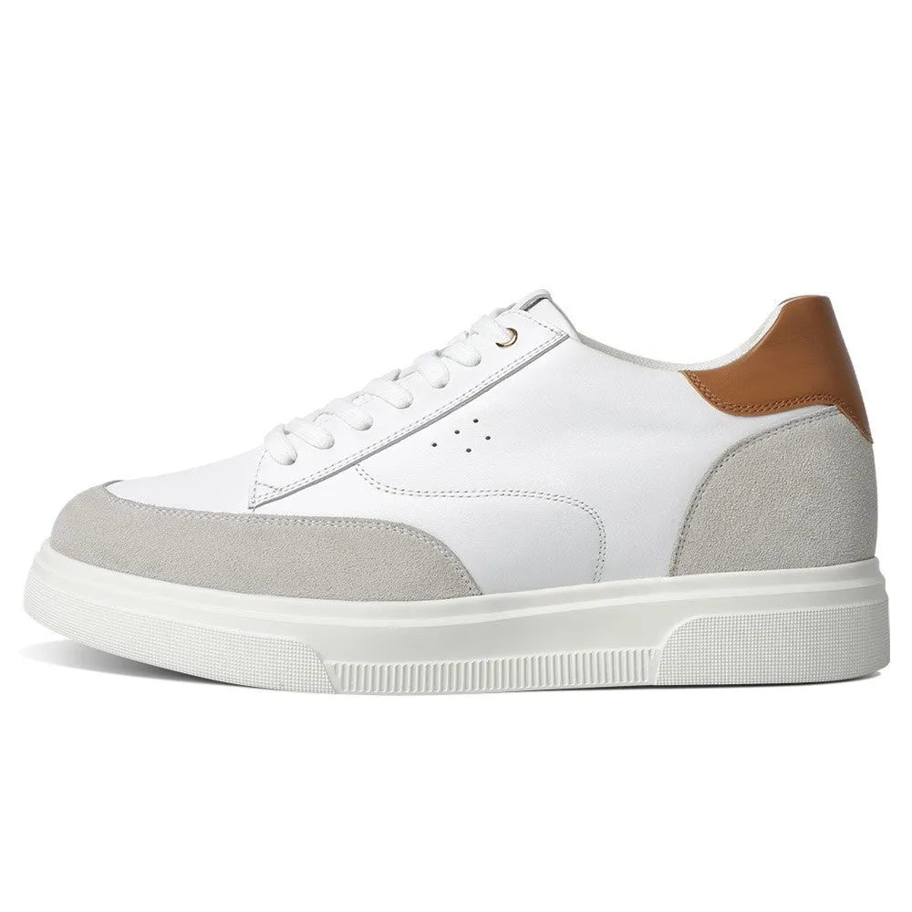 8CM / 3.15 Inches CMR CHAMARIPA Men’s White Leather Casual Elevator Shoes