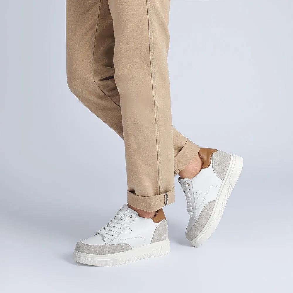 8CM / 3.15 Inches CMR CHAMARIPA Men’s White Leather Casual Elevator Shoes