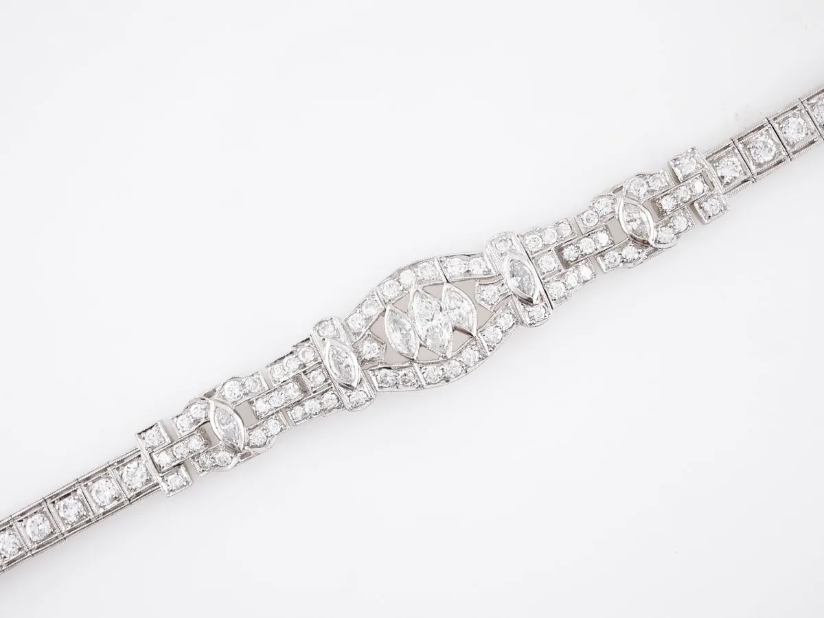 Antique Bracelet Art Deco 6.65 Marquise Cut & Round Brilliant Cut Diamonds in Platinum