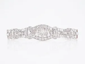Antique Bracelet Art Deco 6.65 Marquise Cut & Round Brilliant Cut Diamonds in Platinum