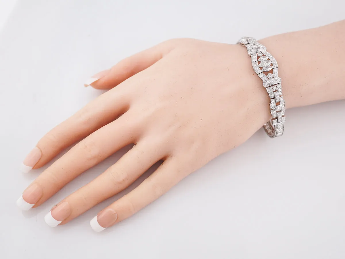 Antique Bracelet Art Deco 6.65 Marquise Cut & Round Brilliant Cut Diamonds in Platinum