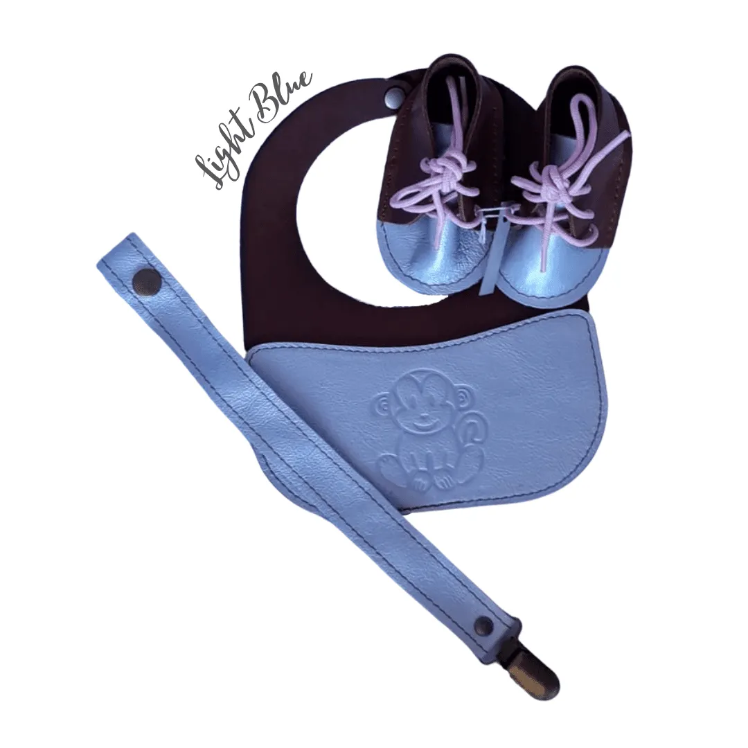 Baby Leather Bib, Dummy Clip & Vellie Combo Set (6-12 Months)