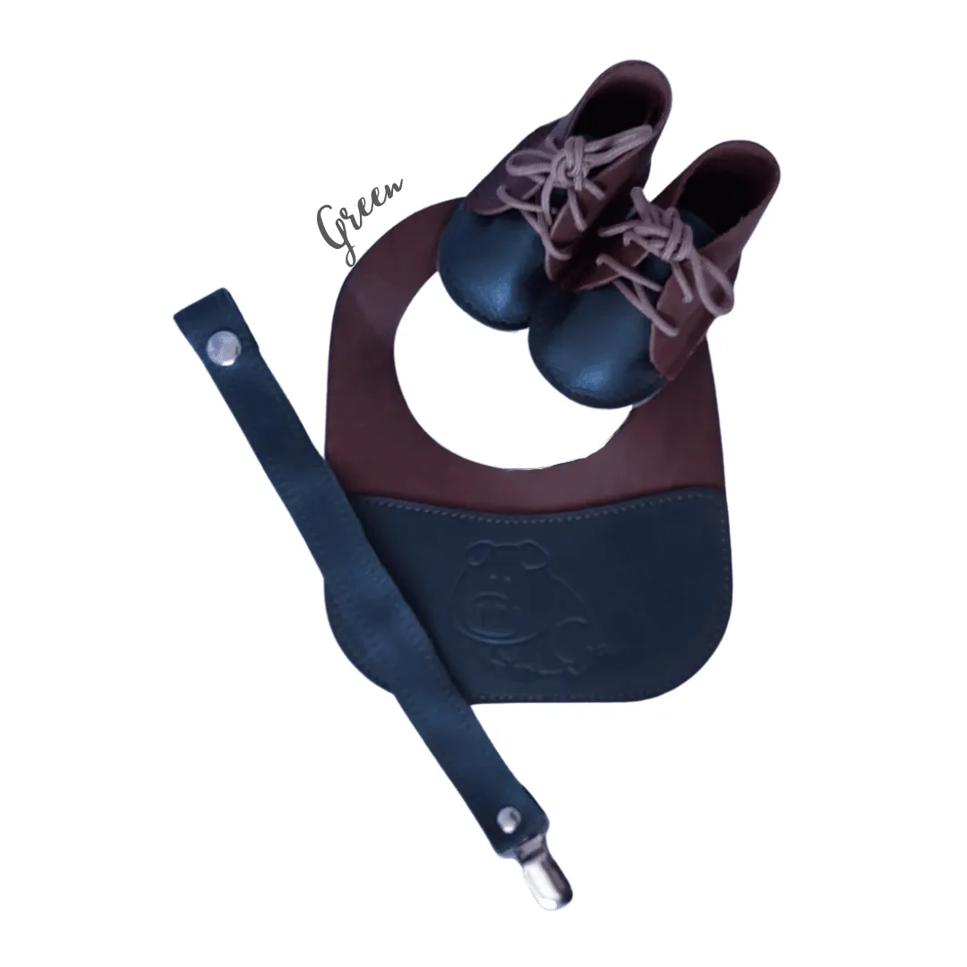 Baby Leather Bib, Dummy Clip & Vellie Combo Set (6-12 Months)
