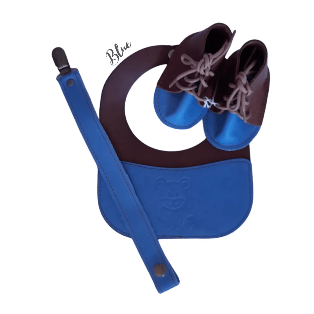 Baby Leather Bib, Dummy Clip & Vellie Combo Set (6-12 Months)