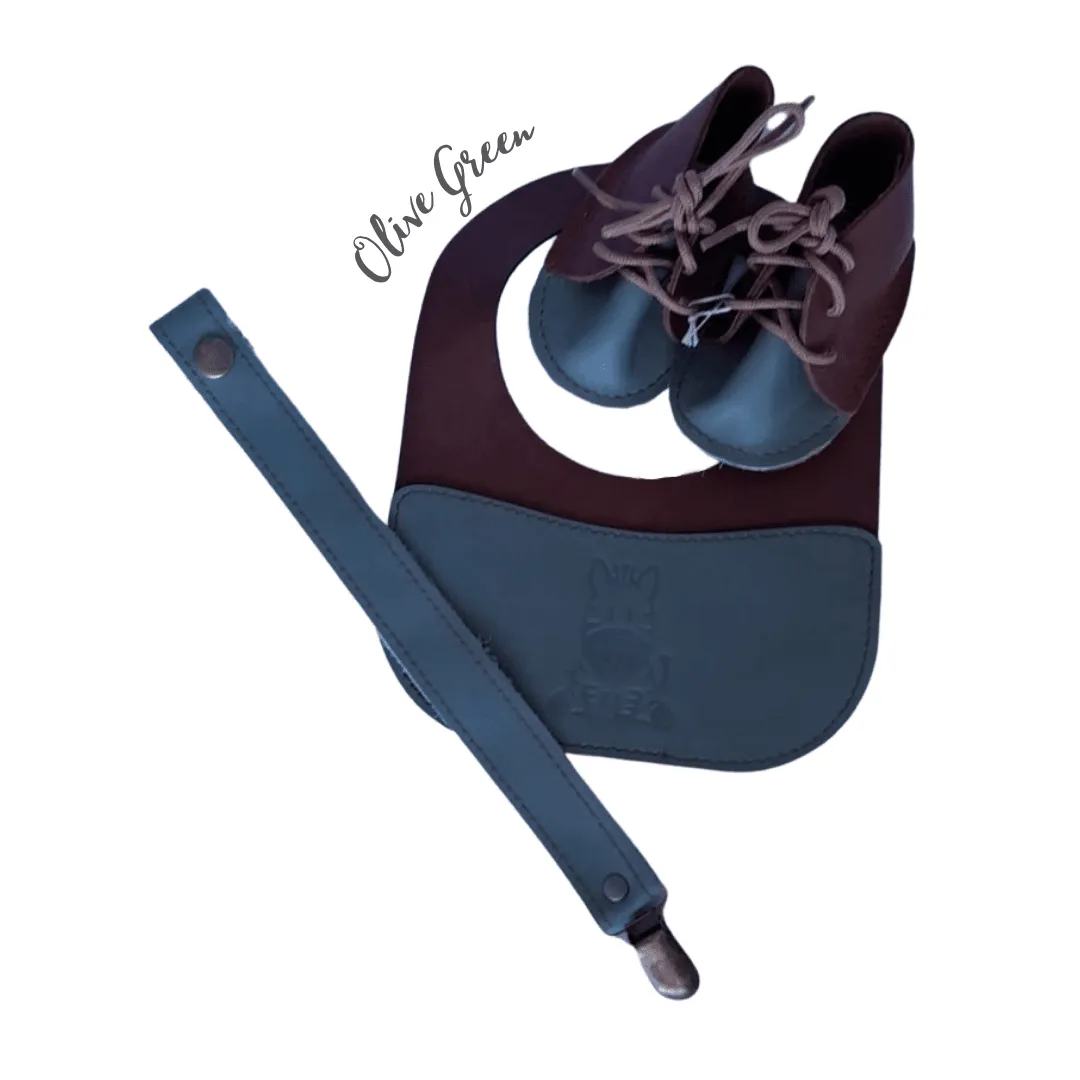Baby Leather Bib, Dummy Clip & Vellie Combo Set (6-12 Months)