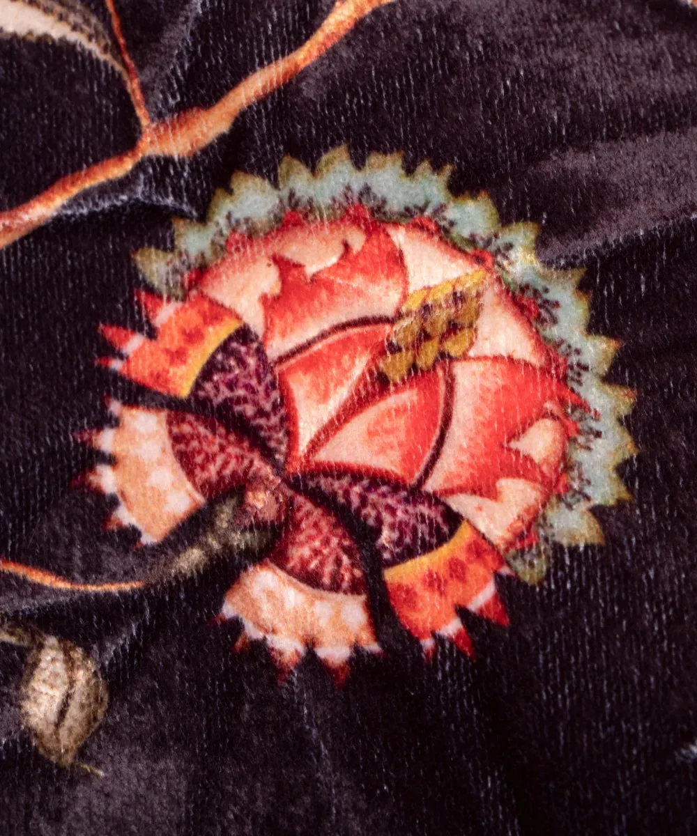 Black Floral Digital Print Velvet Fabric