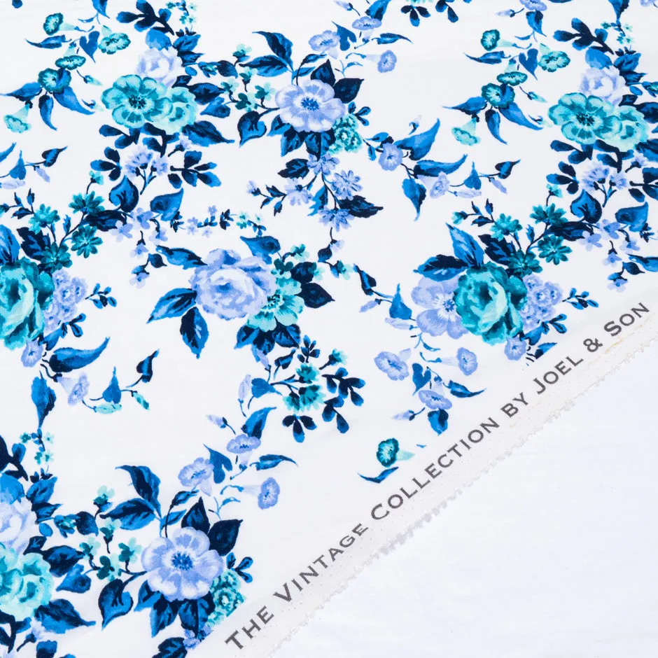 Blue & Turquoise Floral Printed Silk Crêpe de Chine