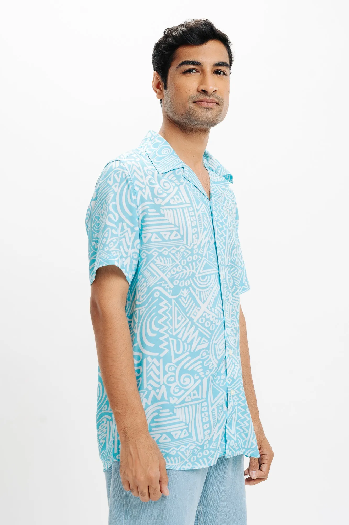 Blue Geo Printed Men's Shirt