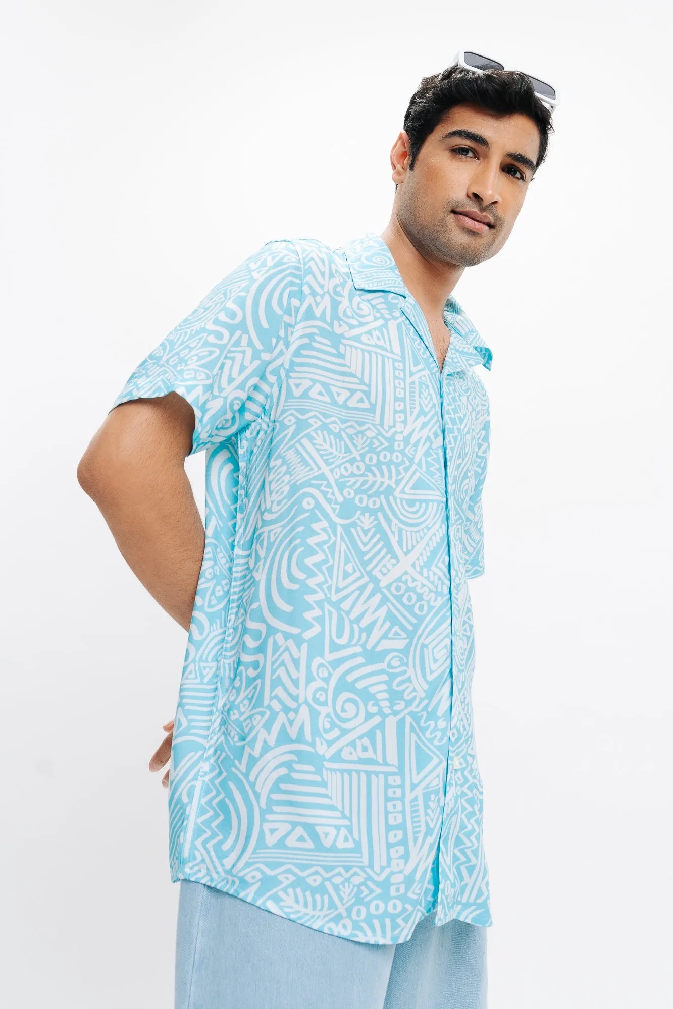 Blue Geo Printed Men's Shirt