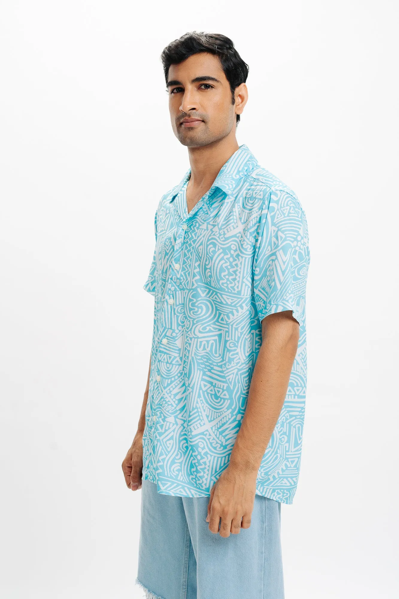 Blue Geo Printed Men's Shirt
