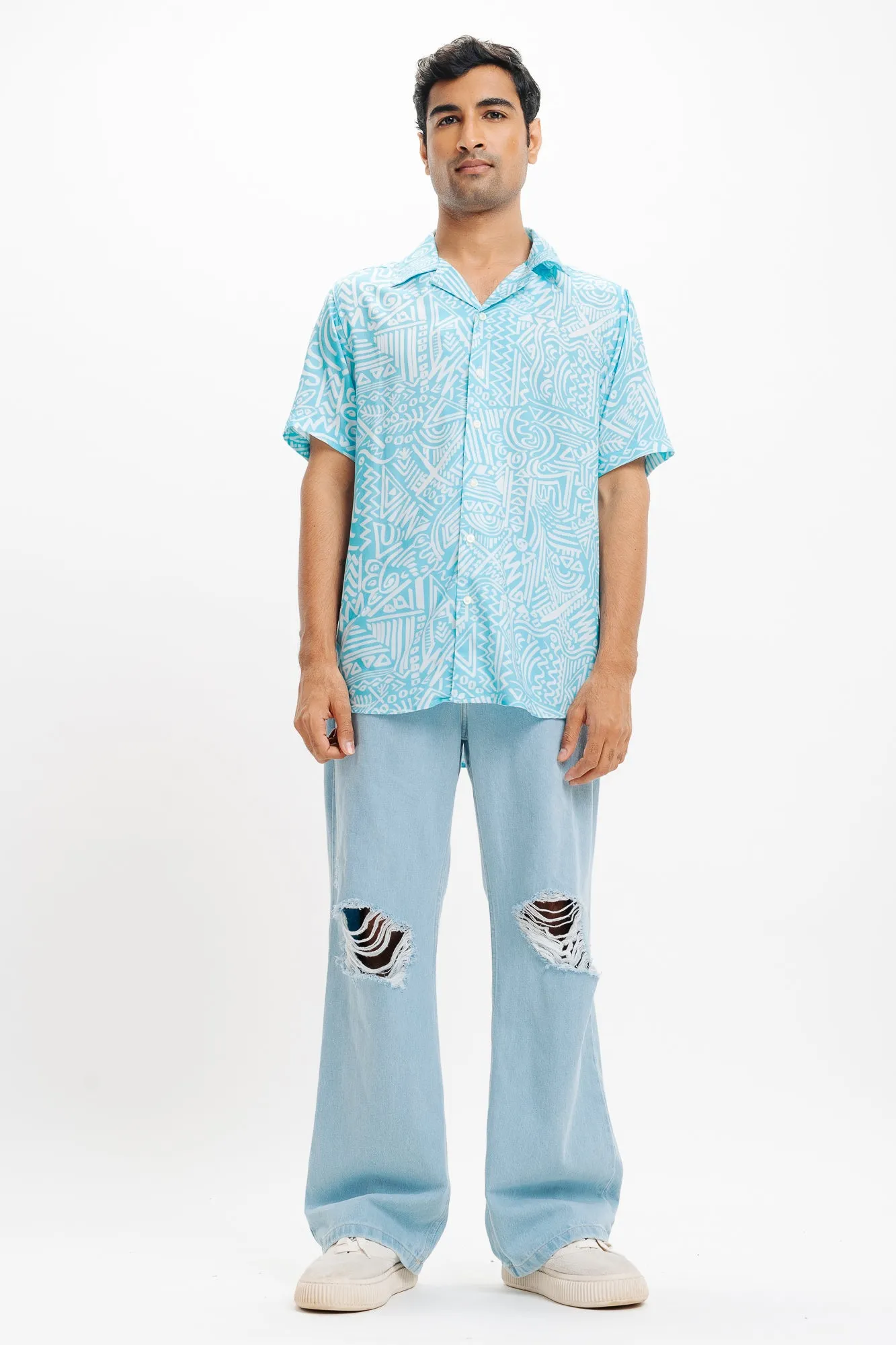 Blue Geo Printed Men's Shirt