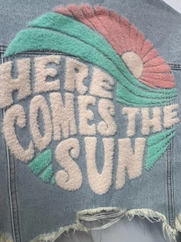 Blue Here Comes The Sun Crop Denim Jacket