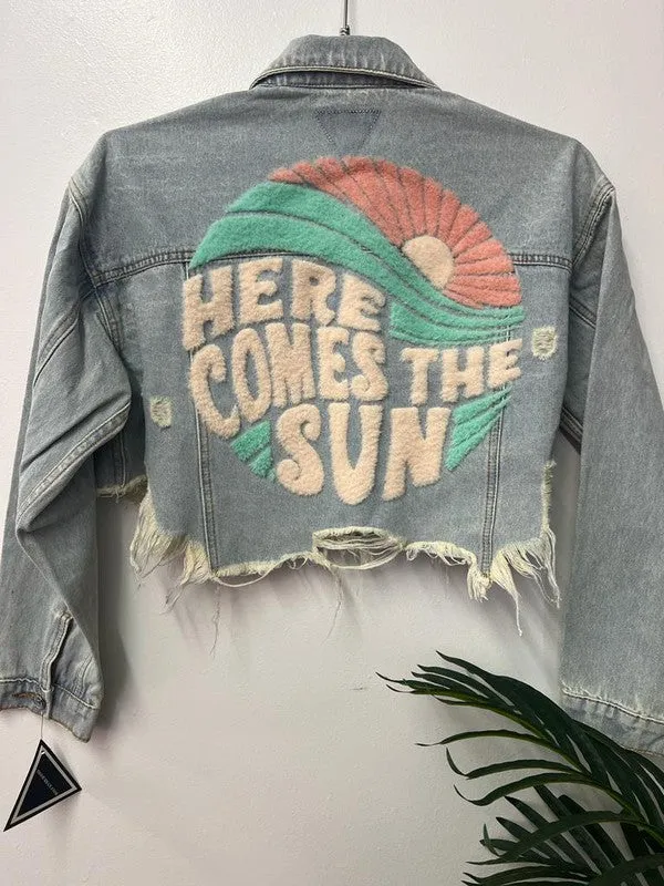 Blue Here Comes The Sun Crop Denim Jacket