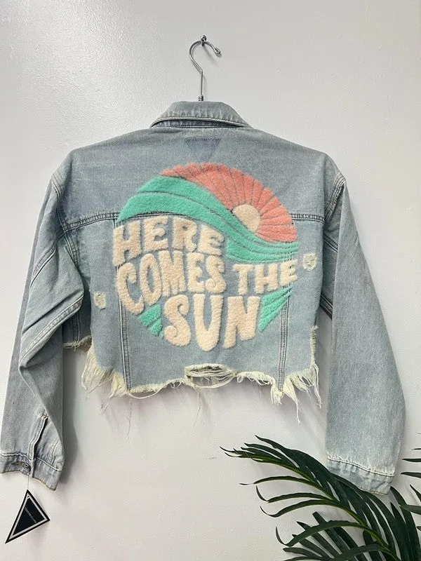 Blue Here Comes The Sun Crop Denim Jacket