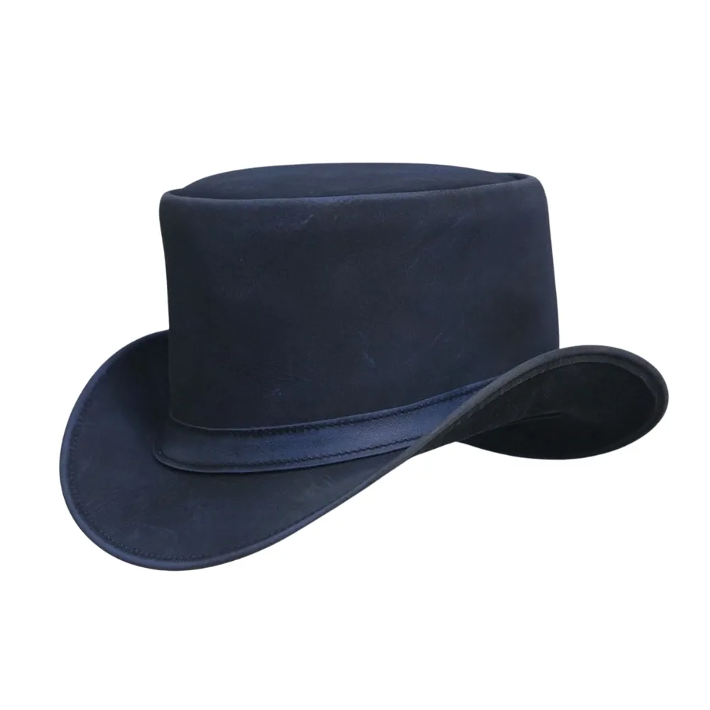 Blue Wax Leather Top Hat