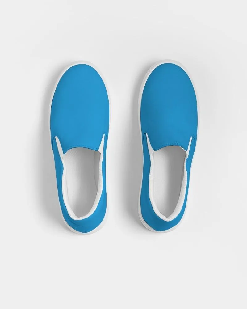 Bright Blue Cyan Slip-On Canvas Sneakers | Women's | Bright Pure Blue Cyan | C100M25Y0K0