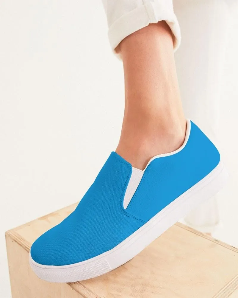 Bright Blue Cyan Slip-On Canvas Sneakers | Women's | Bright Pure Blue Cyan | C100M25Y0K0