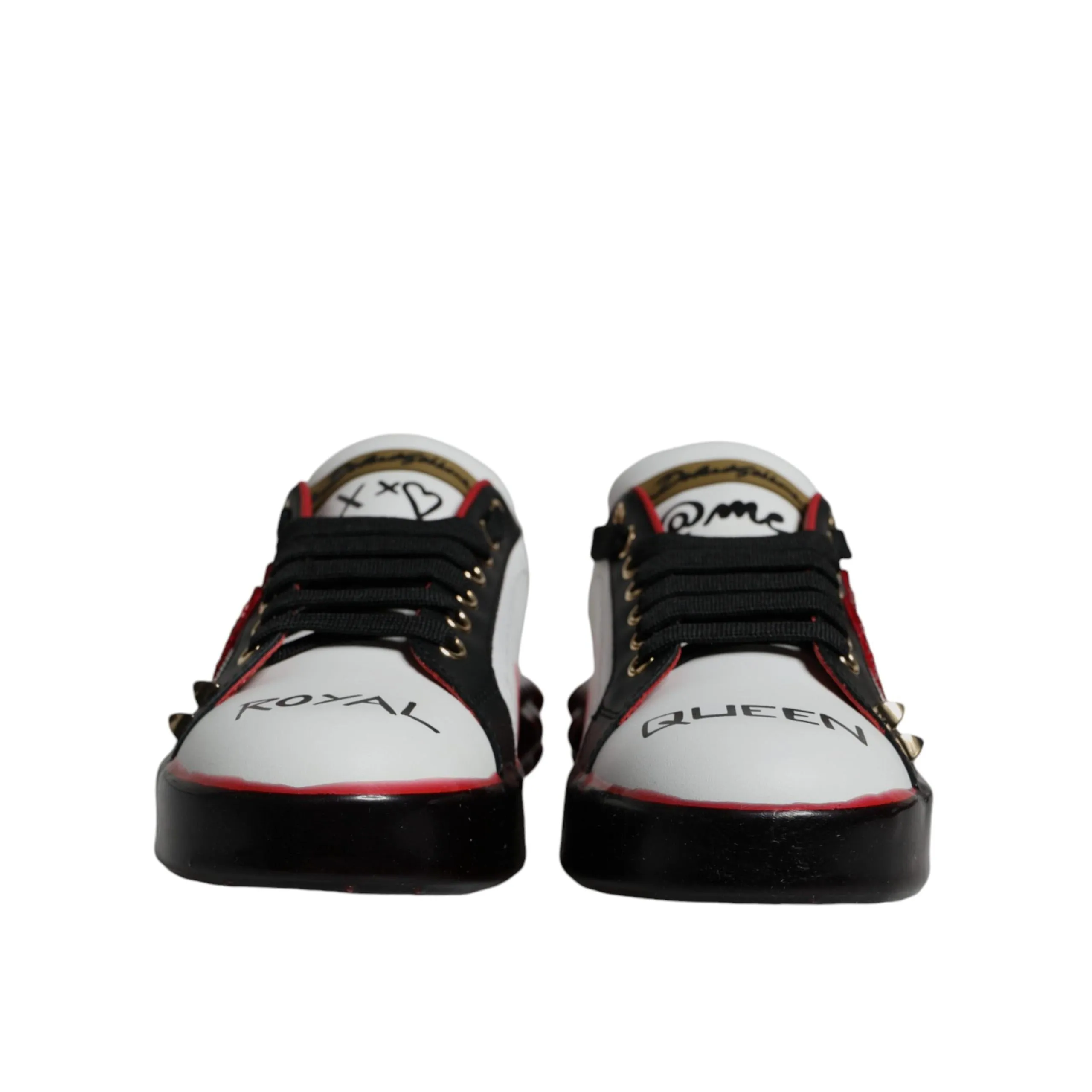 Dolce & Gabbana White Red Crystals Leather Portofino Sneakers Shoes