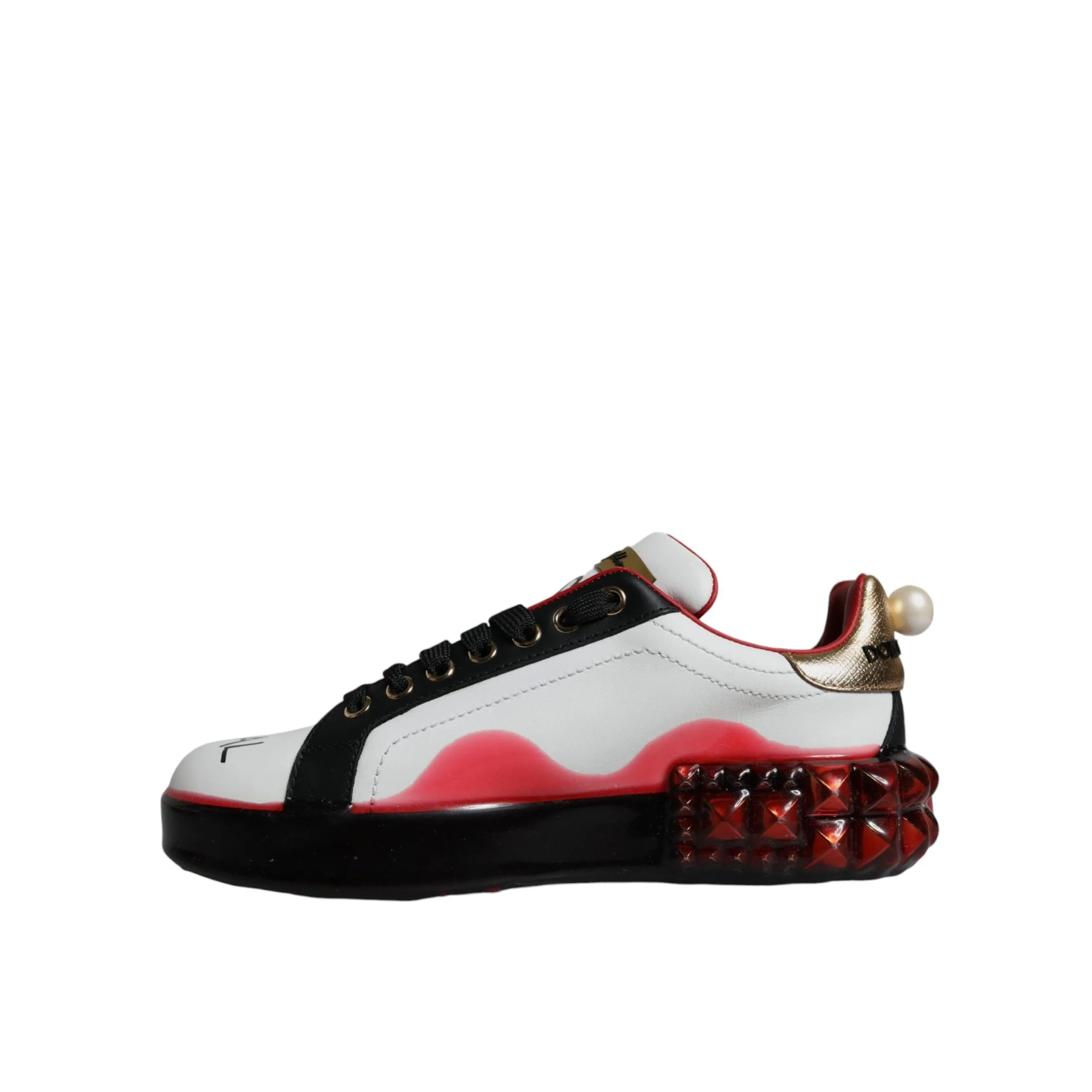 Dolce & Gabbana White Red Crystals Leather Portofino Sneakers Shoes
