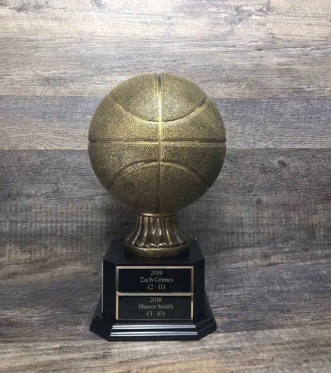 Fantasy Basketball Madness FULL SIZE Antique Gold Basketball 6 / 12  Perpetual Trophy League Bracket Winner Fantasy Basketball Award Trophy
