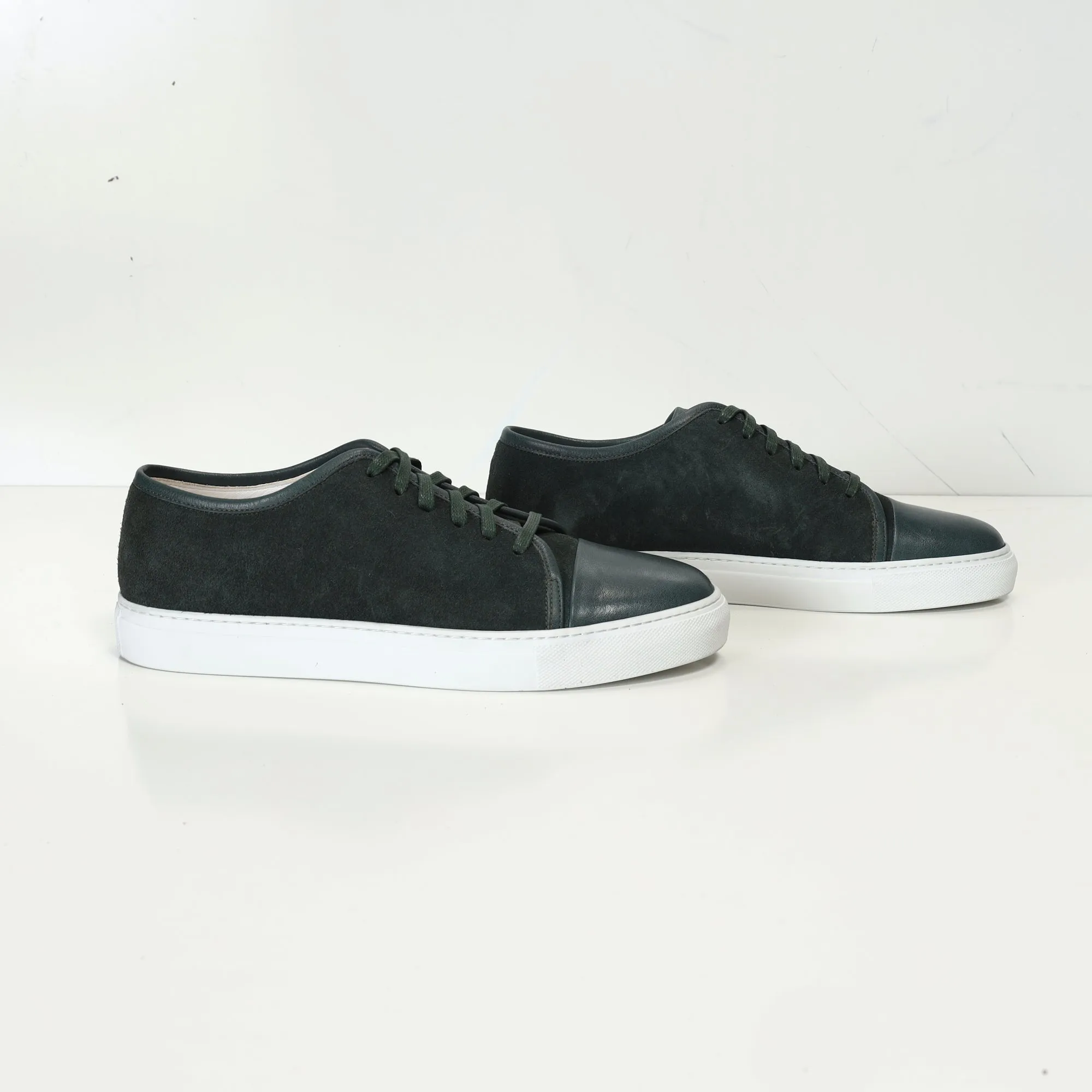 Leather and Suede Court Sneakers - Green White