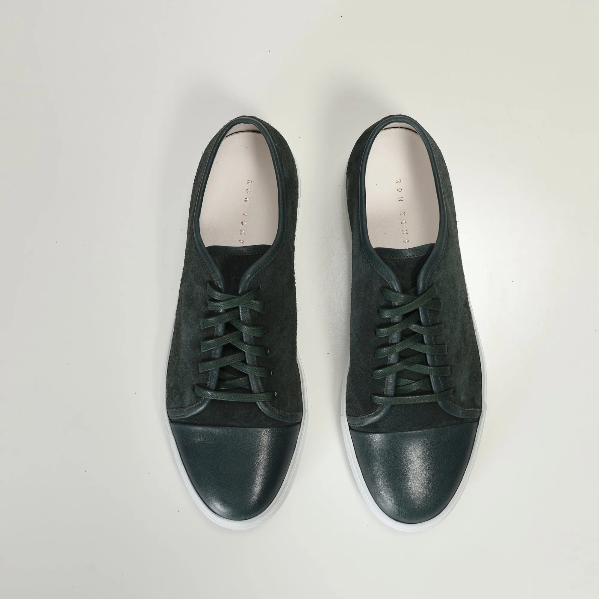 Leather and Suede Court Sneakers - Green White