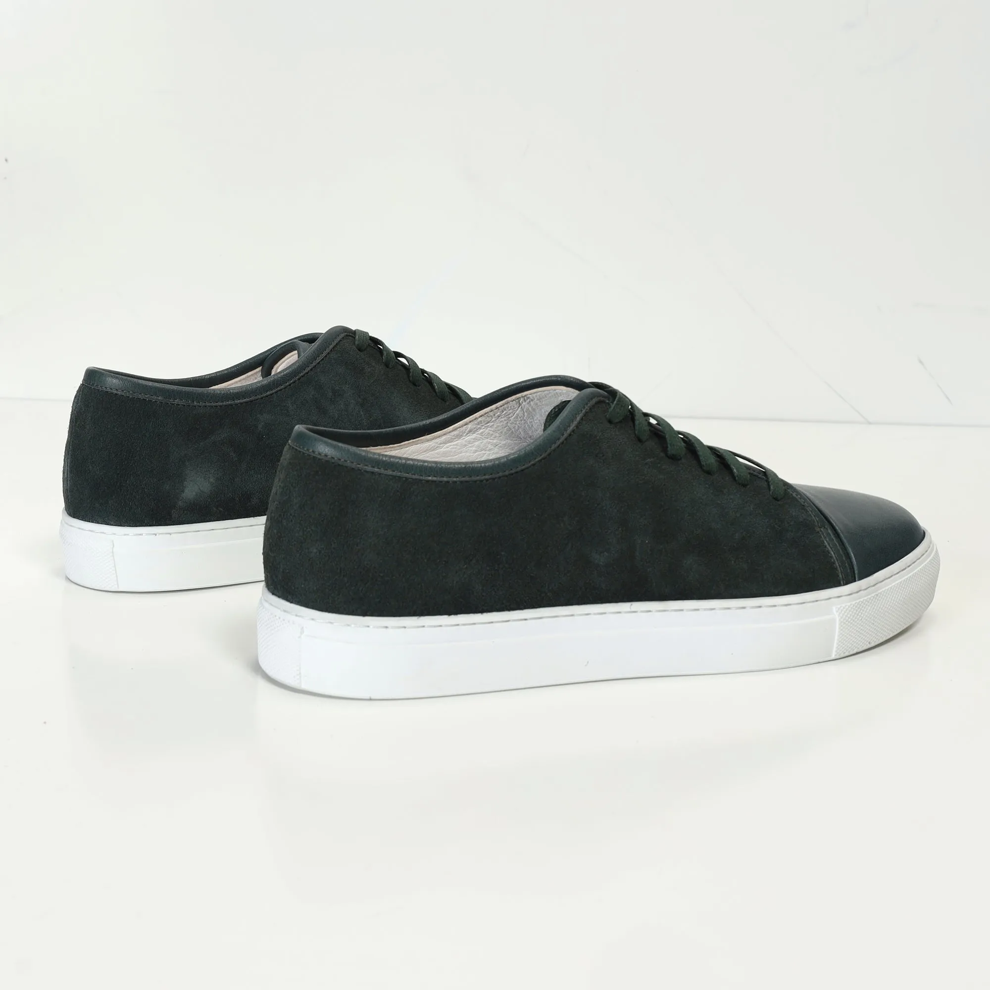 Leather and Suede Court Sneakers - Green White
