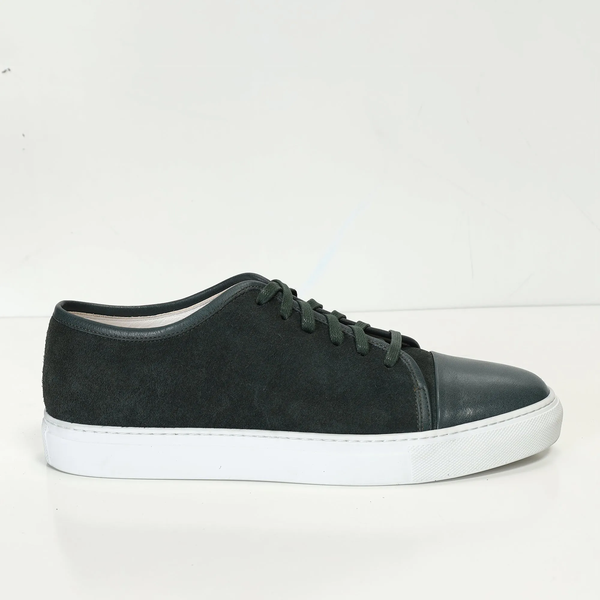 Leather and Suede Court Sneakers - Green White