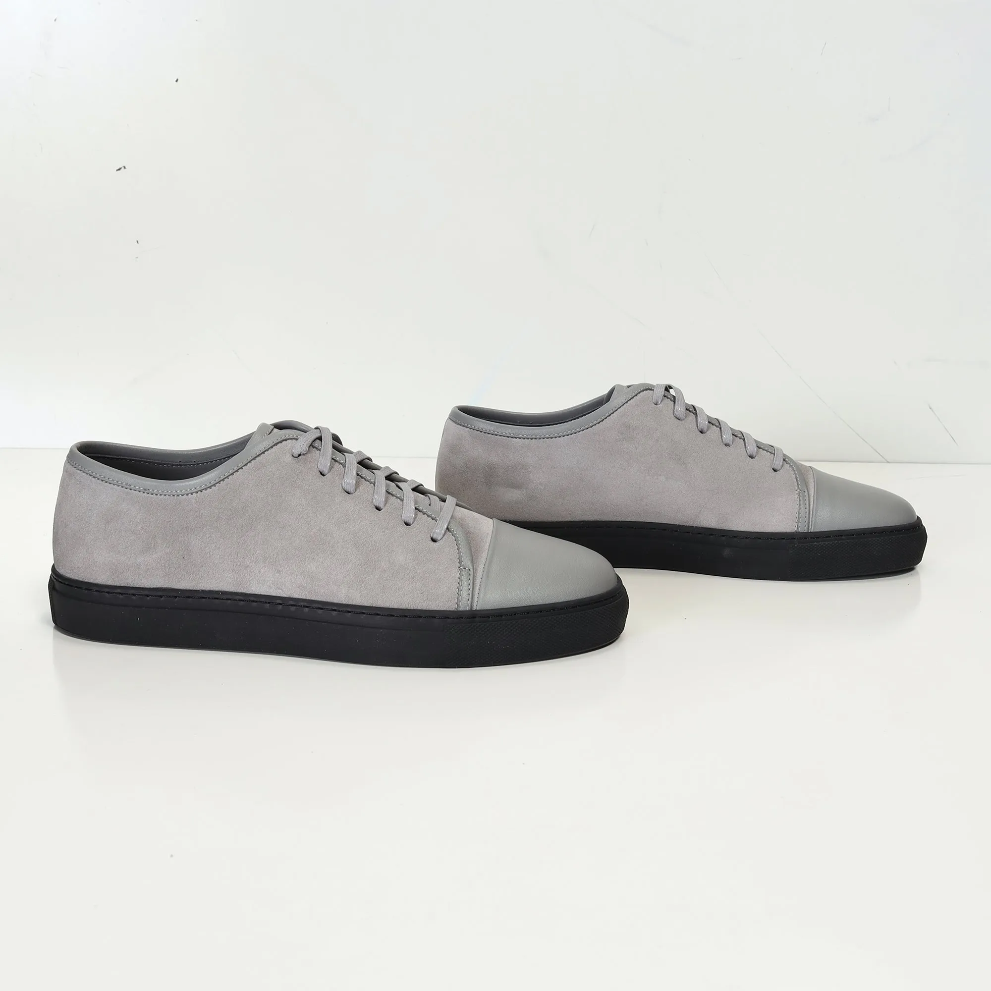 Leather and Suede Court Sneakers - Grey Black