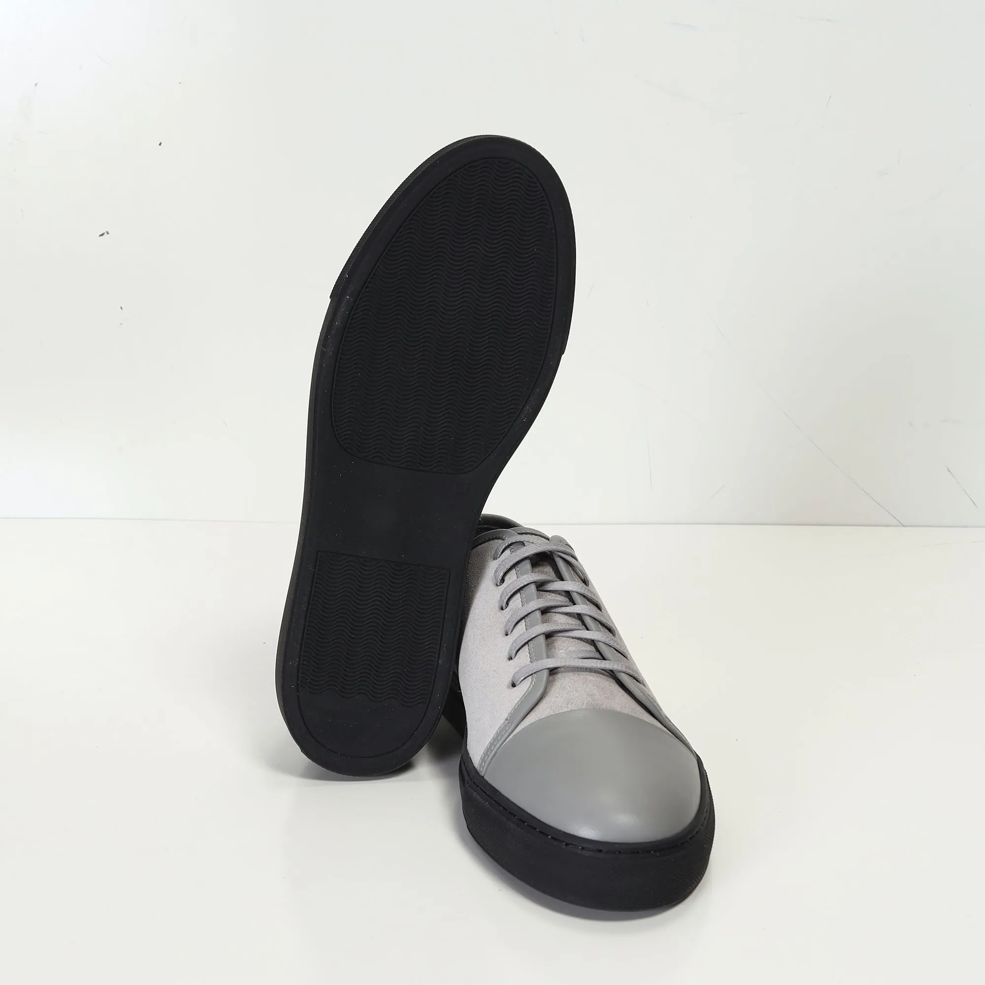 Leather and Suede Court Sneakers - Grey Black