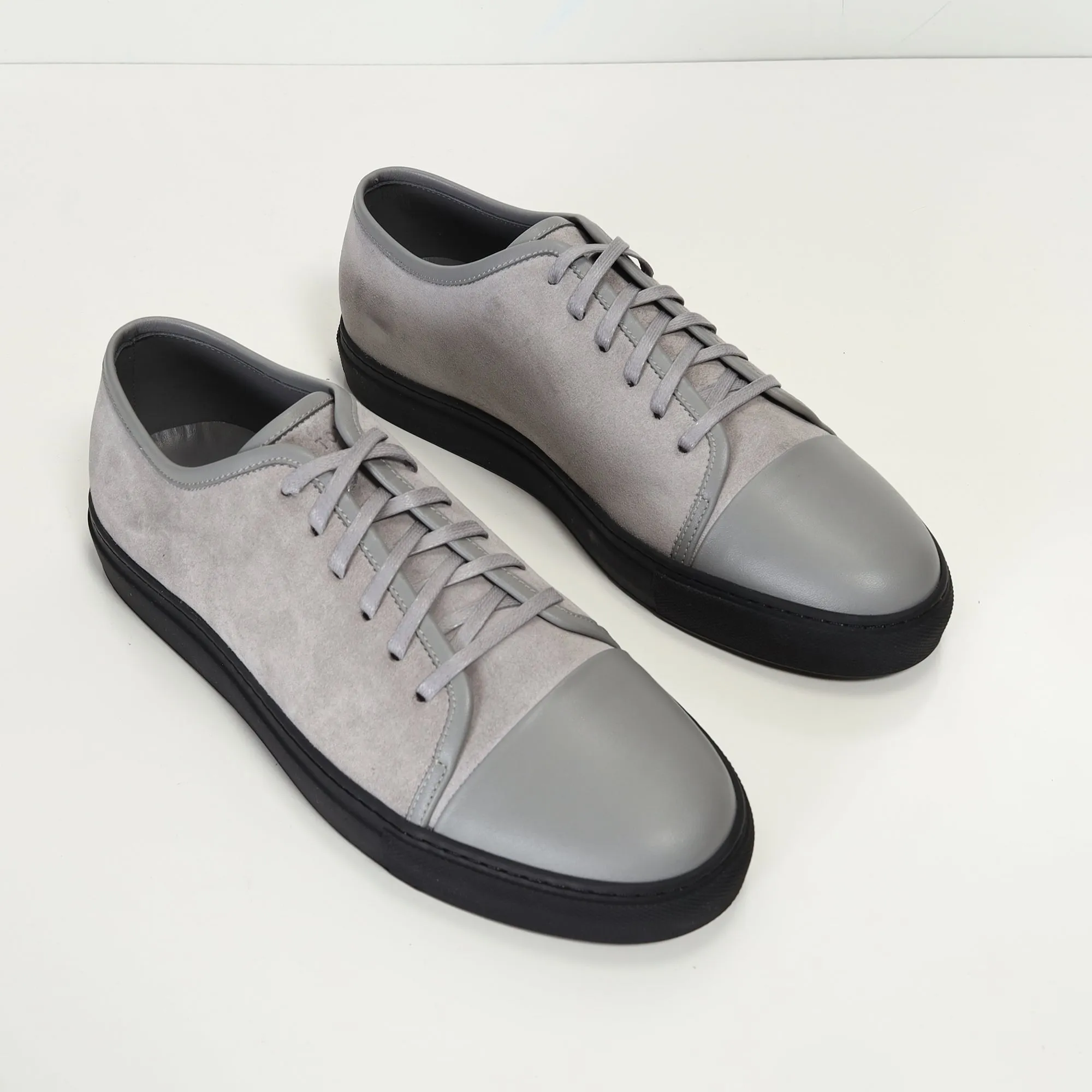 Leather and Suede Court Sneakers - Grey Black