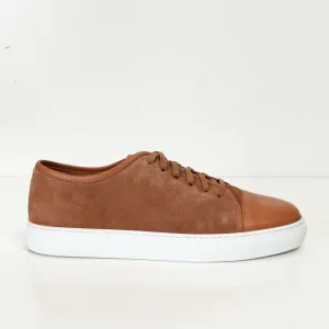 Leather and Suede Court Sneakers - Tan White