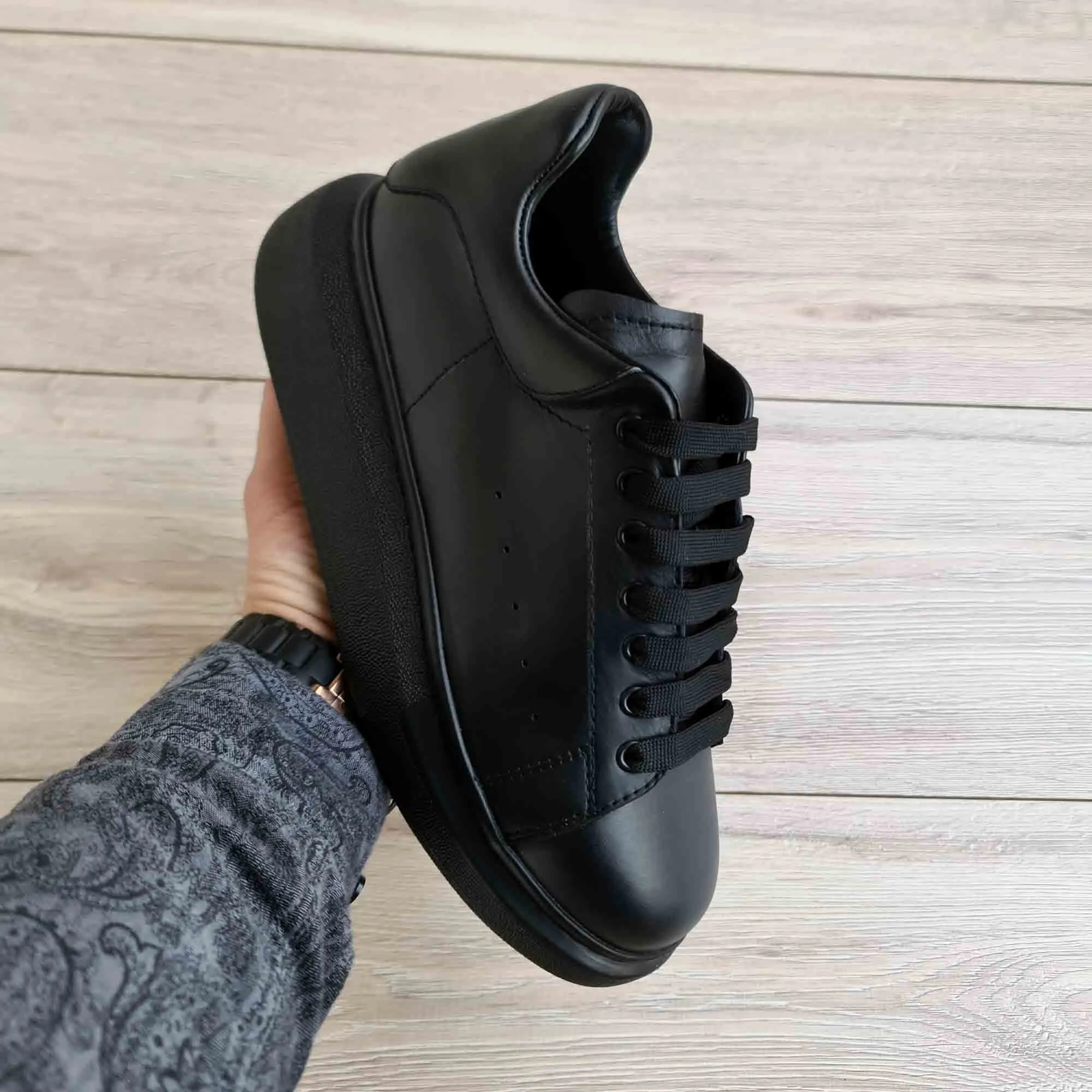 Lift Black Soft Genuine Leather Sneakers | Platform High Sole