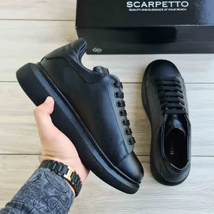 Lift Black Soft Genuine Leather Sneakers | Platform High Sole