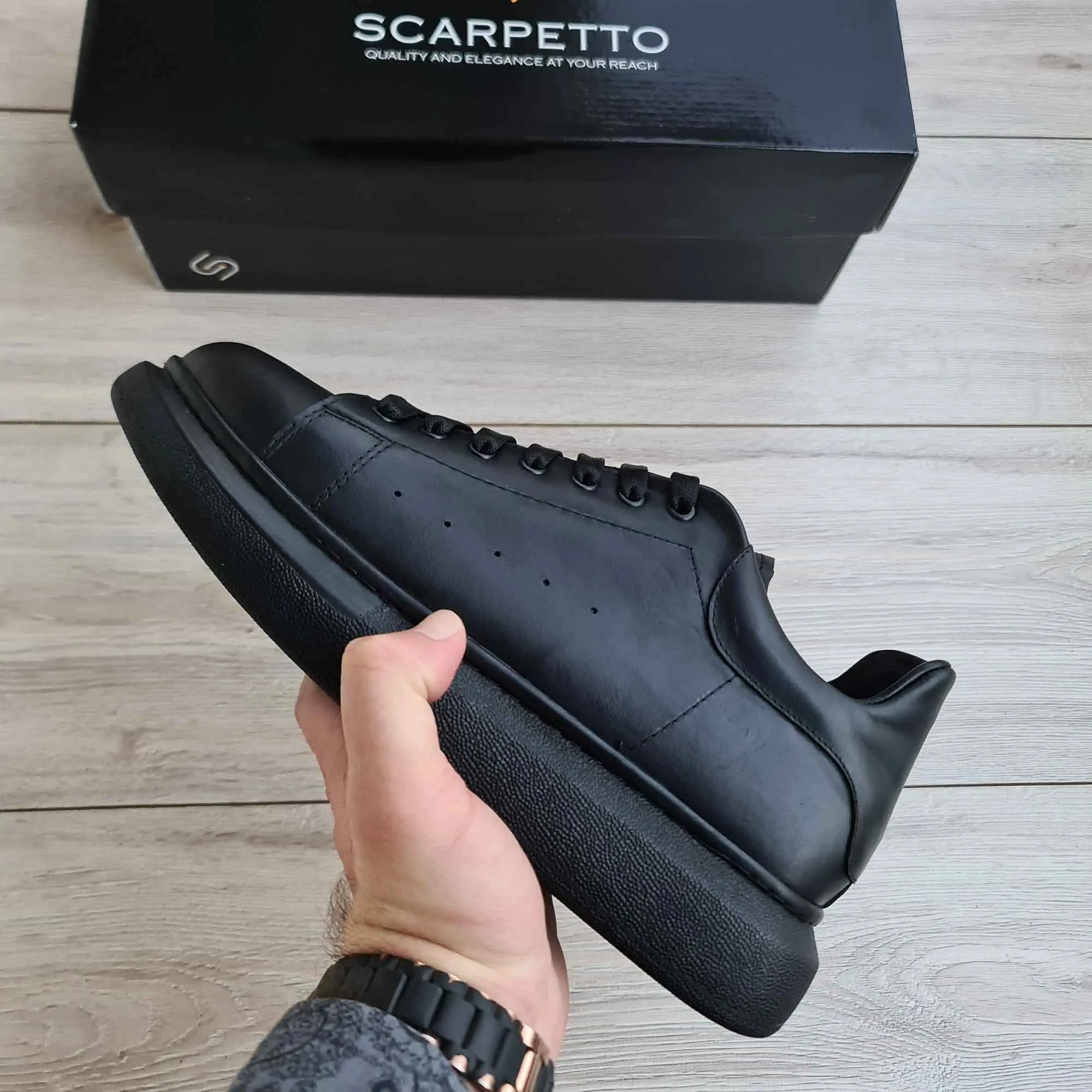 Lift Black Soft Genuine Leather Sneakers | Platform High Sole