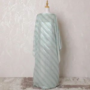 Light powder blue Premium pure French (Fransawi) silk chiffon dirac fabric with blue and gold metallic lurex in abstract design-D16250
