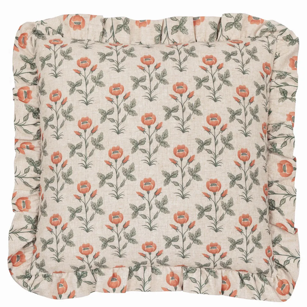 Linen Renee Printed Ruffle Cushion Multicolour