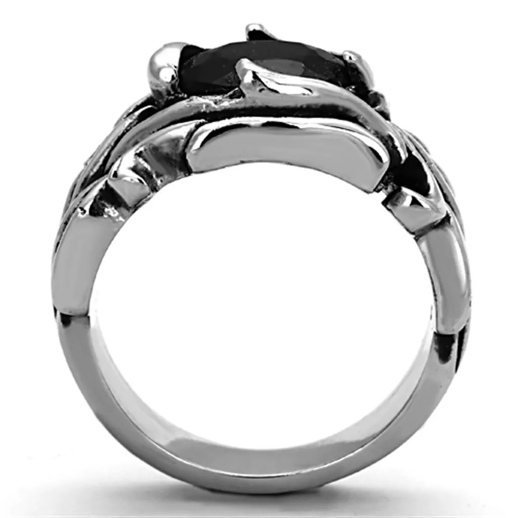 Mens Black Onyx Encrusted Stainless Steel Synthetic Glass