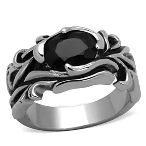 Mens Black Onyx Encrusted Stainless Steel Synthetic Glass