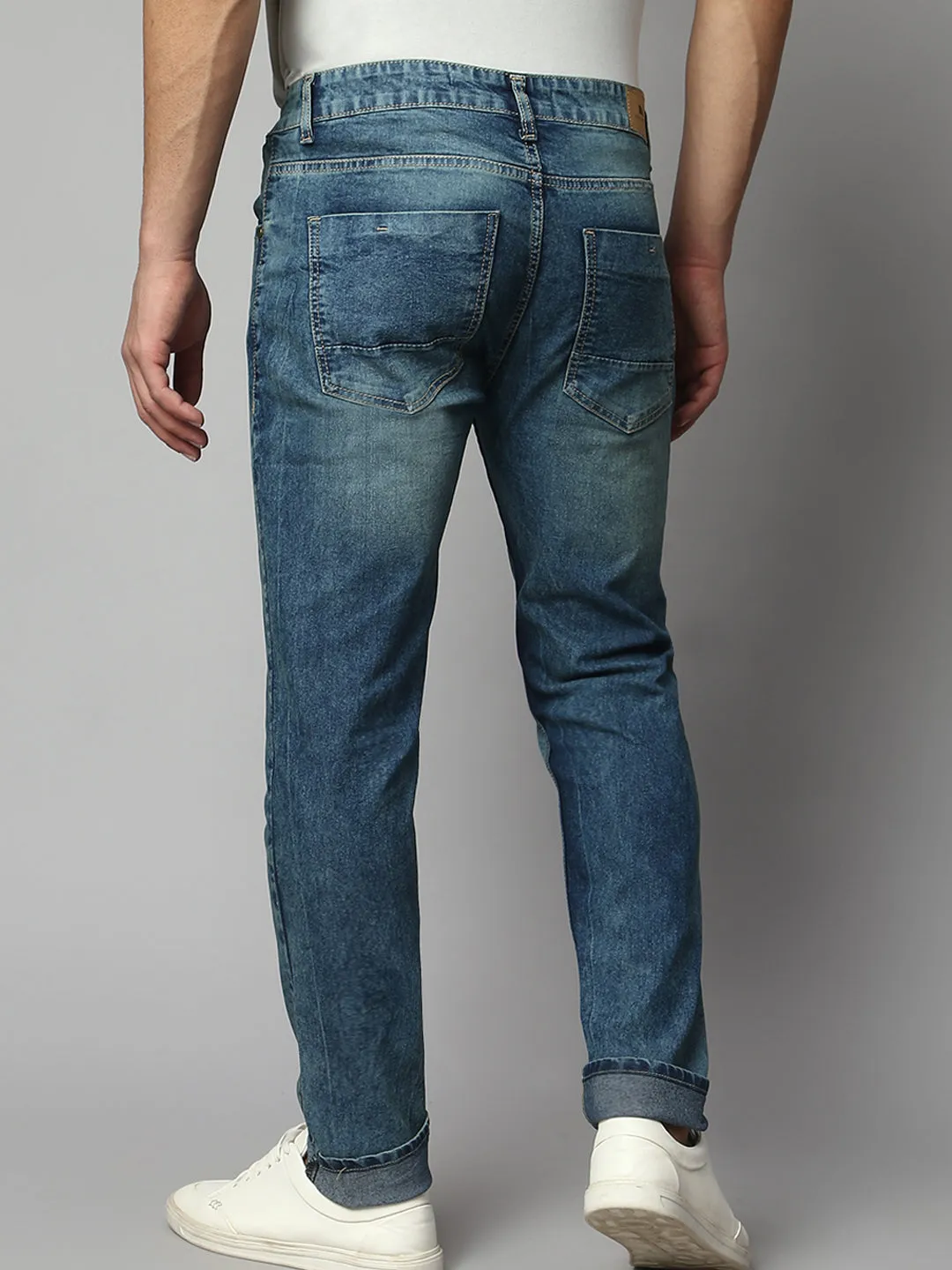 Men's Slim Fit Stretchable Heavy Washed Denim Jeans (Dark Blue)