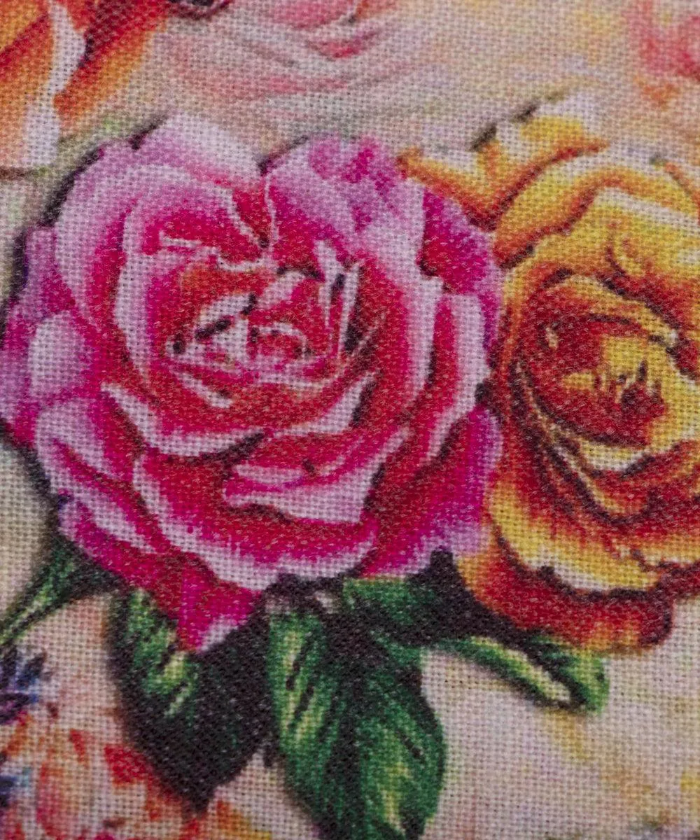 Orange Colour Floral Design Cotton Digital Print Fabric