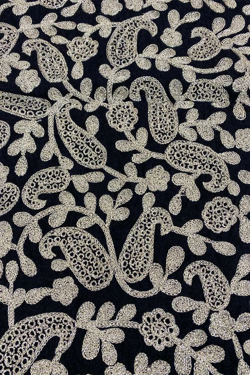 Paisley Silver Embroid Musk Ox Wool Shawl