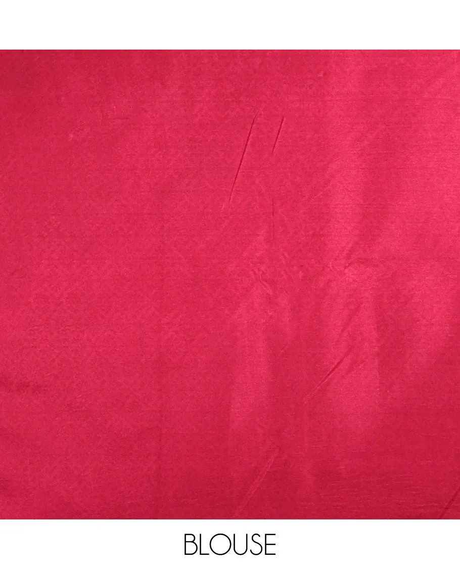Red floral vine semi-banaras printed saree, floral creeper printed border & floral vine printed pallu
