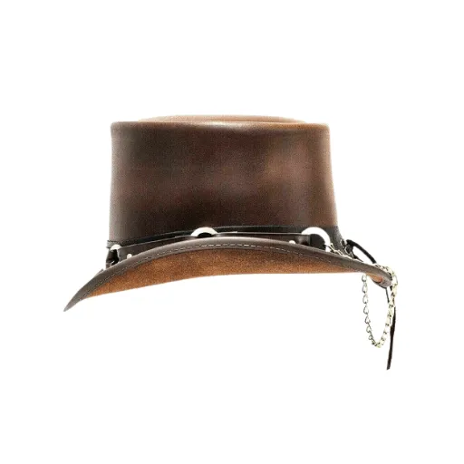 Ringed Brown Leather Top Hat